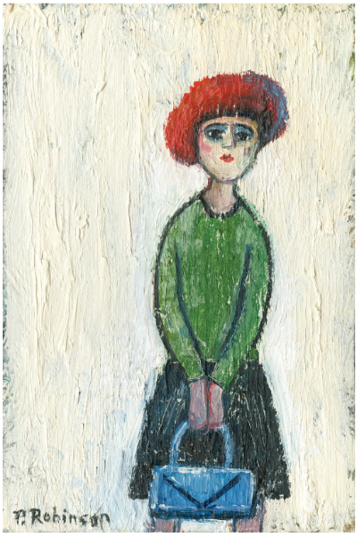 Lady with a Blue Bag Waiting