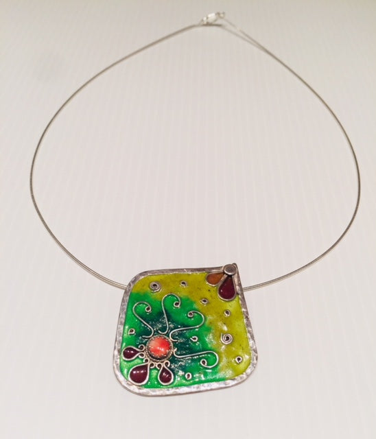 Yellow & Green Enamel Pendant