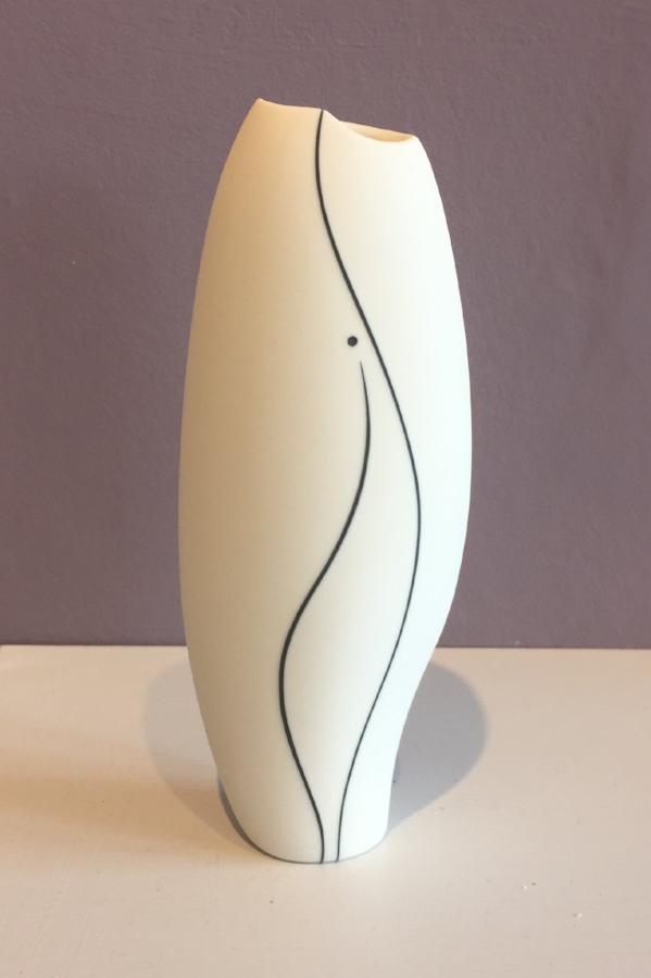White Vase with Black Inlay Medium 2