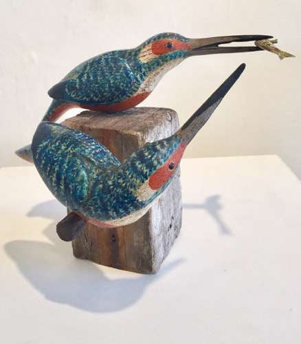 Two Kingfishers with Fish