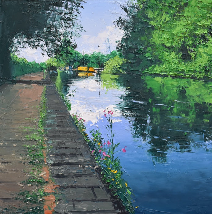 Morning Light, Bournville Moorings, Oil. Framed (CC13)