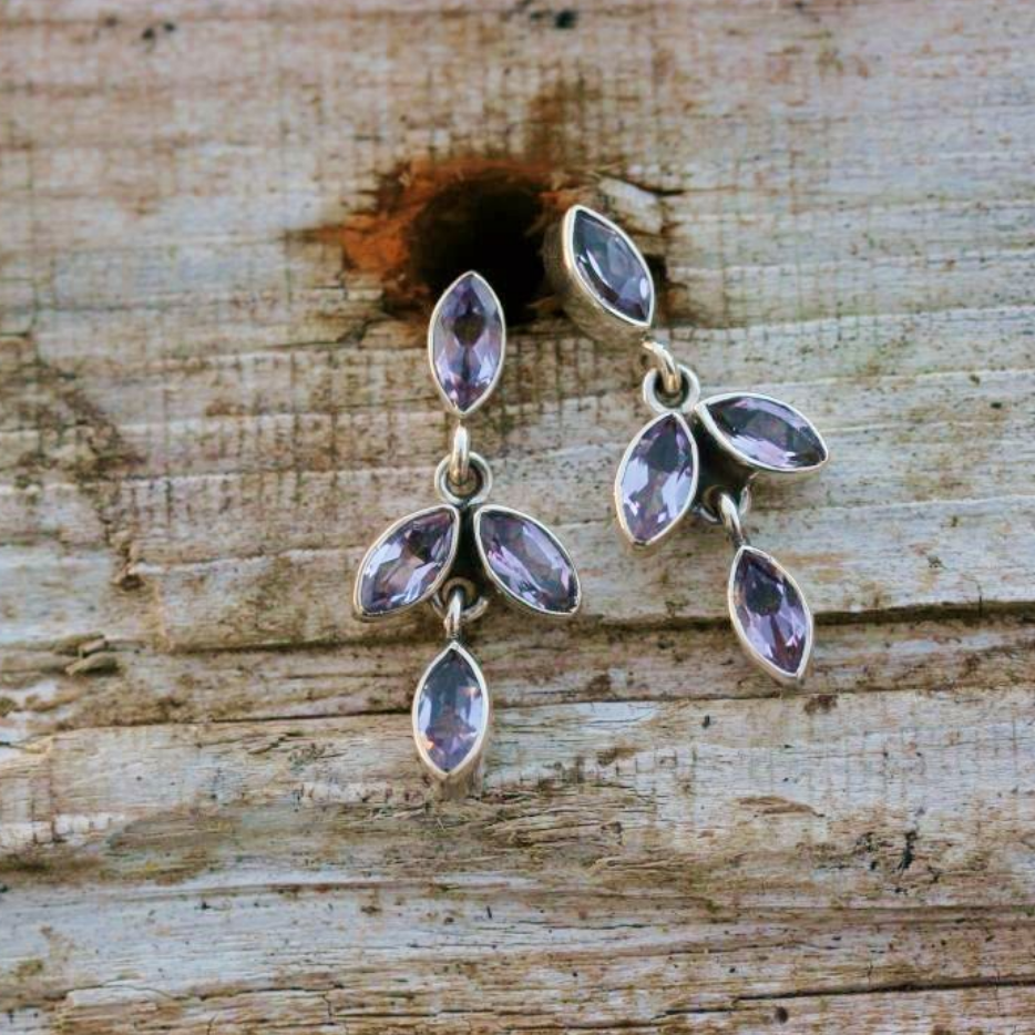 Amethyst & Silver Stud Earrings (four stones)