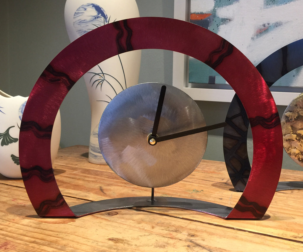 Hoop Clock (Red with Wavy Lines)