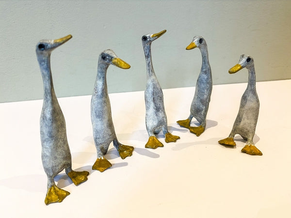 Runner Ducks Solid Bronze Sculpture, Set of 5 (LF03)