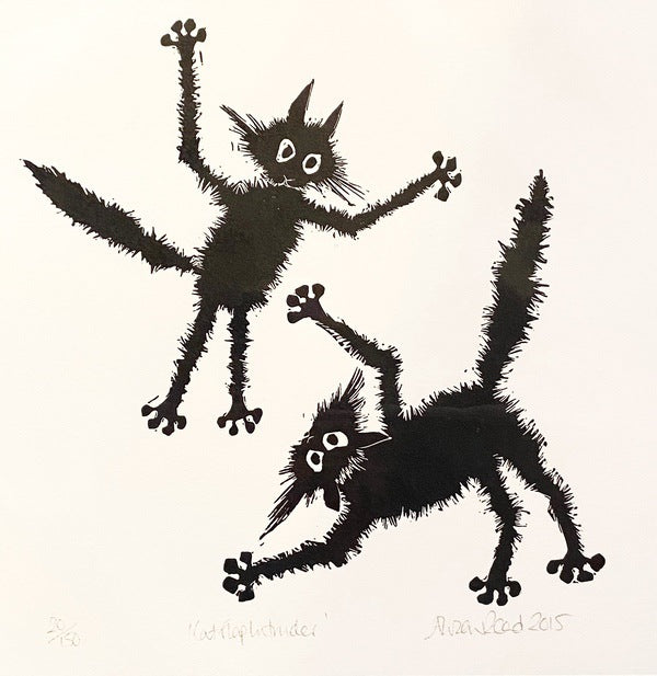 Cat Flap Intruder. Linocut Print 146/150 (AR29)