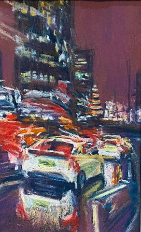 Wet Rush Hour. Pastel Painting, Framed (JS18)