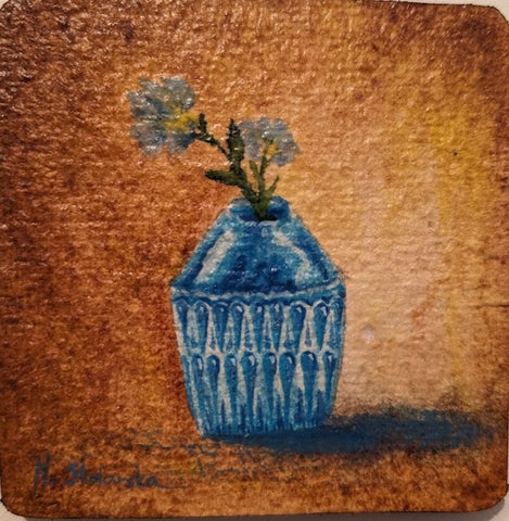 Coaster Art: Turquoise Vase. Varnished watercolour (MS27)