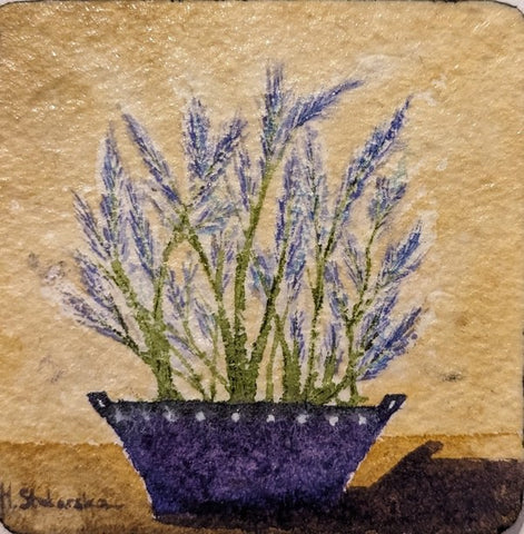 Coaster Art: Lavender. Varnished watercolour (MS28)