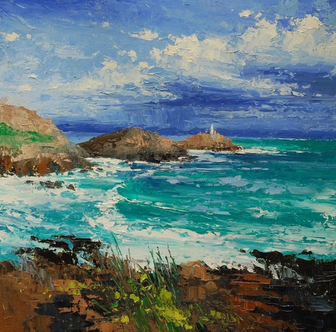 Lighthouse at the Ocean's Edge. Oil painting (CC63)