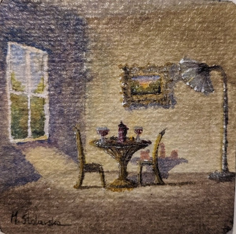 Coaster Art: A Moment in Time. Varnished watercolour (MS29)