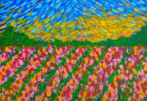 Dancing Tulips. Acrylic Painting (NS05)