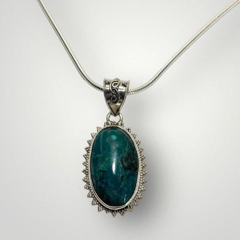 Oval Tibetan Turquoise Pendant with Silver chain 2 (PG14)