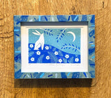 Moon Gazing a/p. Linoprint, Handpainted Frame(GL30)