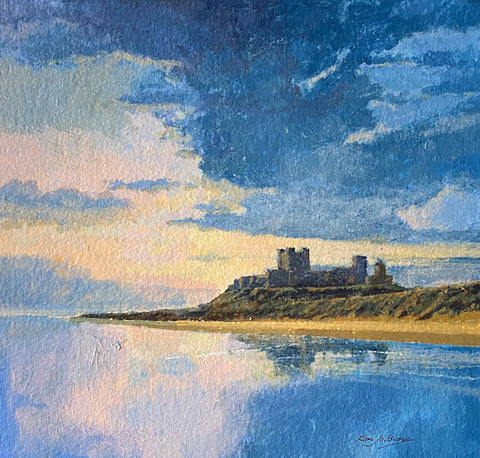 Bamburgh Castle Evening. Acrylic Painting (R26)