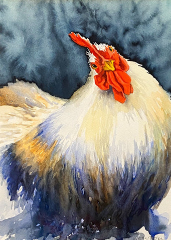 Curious Chicken. WATERCOLOUR painting (KT06)