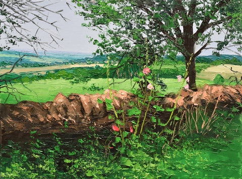 Hollyhocks. Oil painting (CC68)