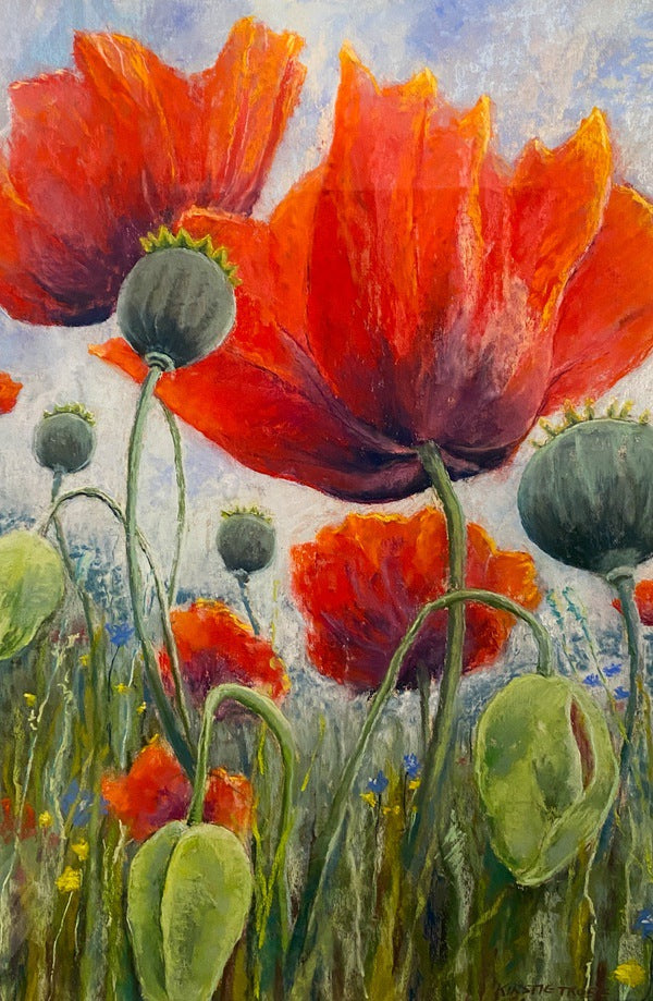 Poppy Meadow. PASTEL painting (KT03)