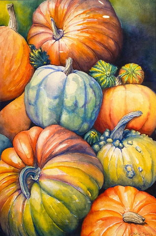 Pumpkins. WATERCOLOUR painting (KT17)