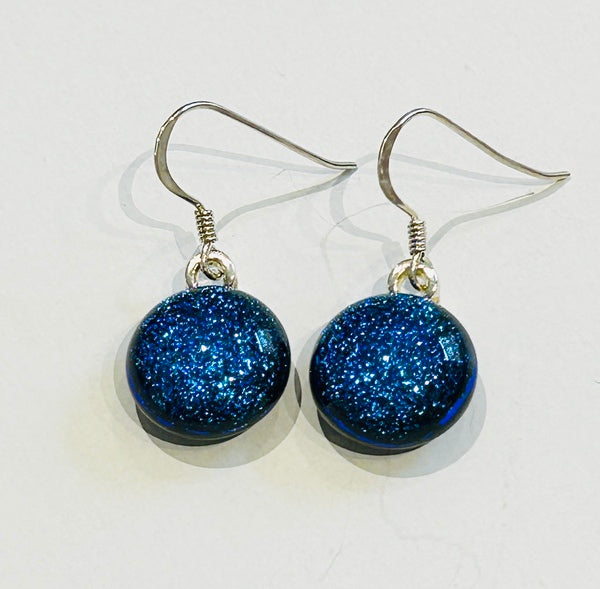Dichroic Glass Hook Earrings, Blue 1 (AF01)
