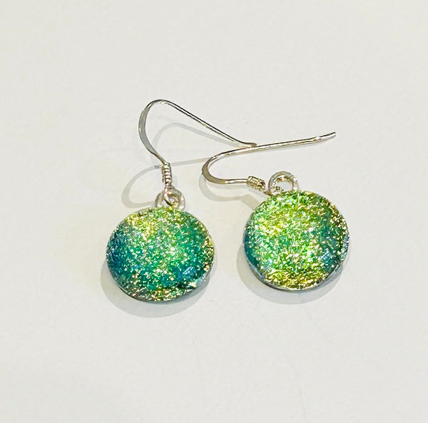Dichroic Glass Hook Earrings, Yellow-green (AF02)
