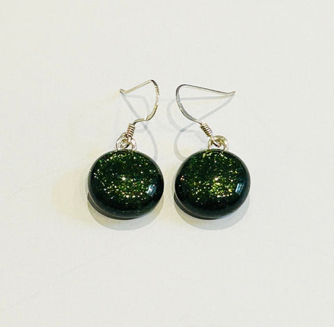 Dichroic Glass Hook Earrings, Olive (AF08)