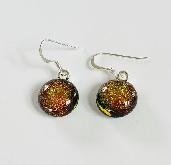 Dichroic Glass Hook Earrings, Pink-orange (AF09)