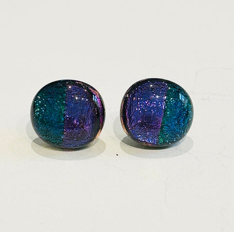 Dichroic Glass STUD Earrings, Dual Blue-Purple (AF14)