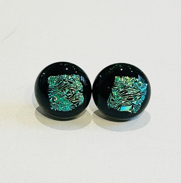 Dichroic Glass STUD Earrings, Wavy square (AF15)