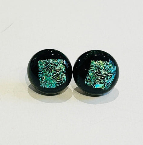 Dichroic Glass STUD Earrings, Wavy square (AF15)