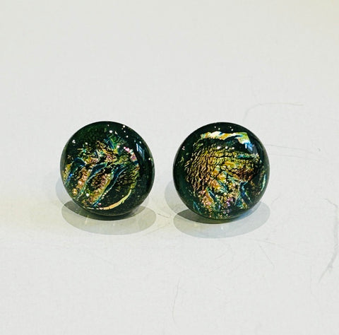 Dichroic Glass STUD Earrings, Wavy (AF17)