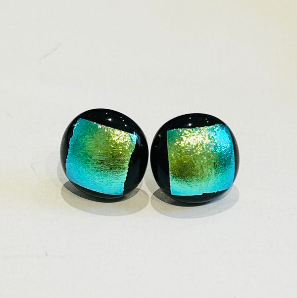 Dichroic Glass STUD Earrings, Large square (AF19)