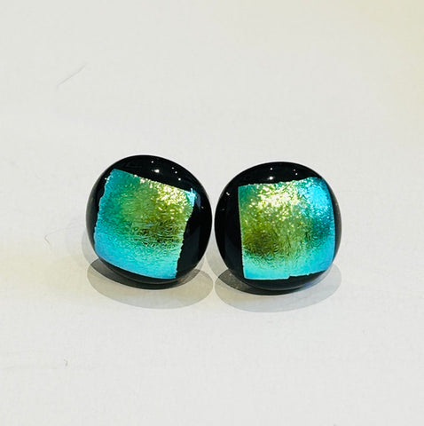 Dichroic Glass STUD Earrings, Large square (AF19)