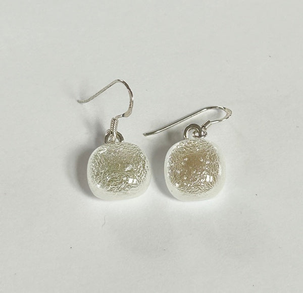 Dichroic Glass Hook Earrings, White square (AF22)