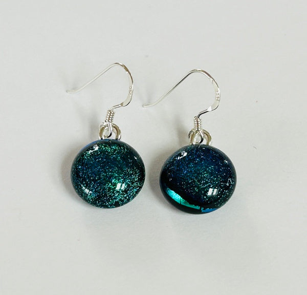 Dichroic Glass Hook Earrings, Blue-green (AF29)
