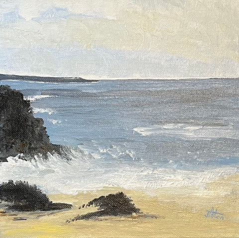 A Cool Day on the Beach. Acrylic Painting by Jane Aston (NW15)