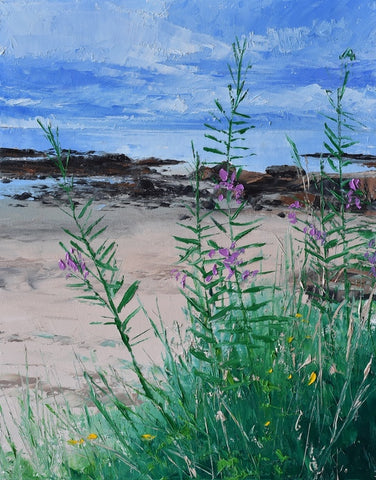 Rosebay Willowherb at the Ocean's Edge. Oil painting (CC73)