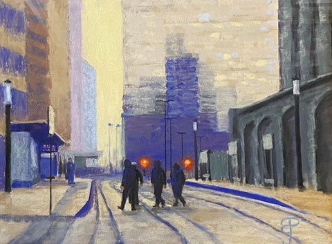 Birmingham Town Hall Tram Tram Stop. Pastel Painting, Framed (BP13)