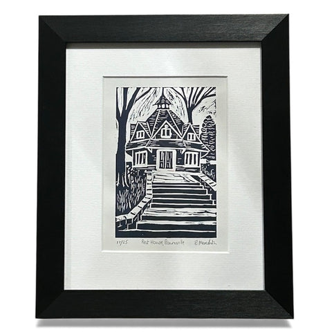 Rest House 17/25. Linoprint; FRAMED (CM38)