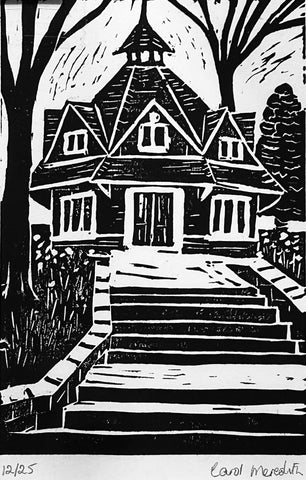 Rest House 12/25. Linoprint (CM38)