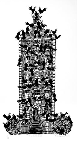 Bird Lover's House. Linocut Print 99/150 (AR64)