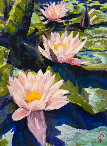 Water Lilies Trio. Pastel Painting (BP06)