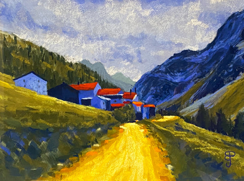 Alpine Hamlet. Pastel Painting (BP23)