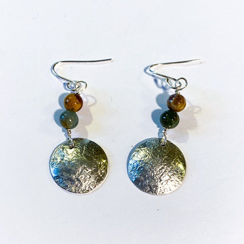 Agate with Circular Silver Hook Earrings (FH48)
