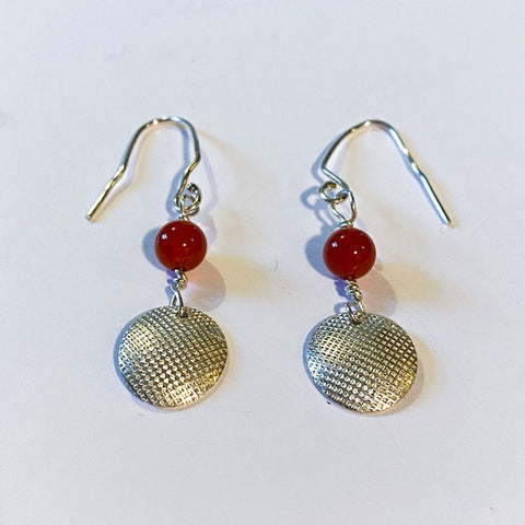 Red Carnelian with Circular Silver Hook Earrings (FH47)