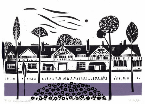 First Row, Bournville. Linocut, open ed Purple 1 (GL505)