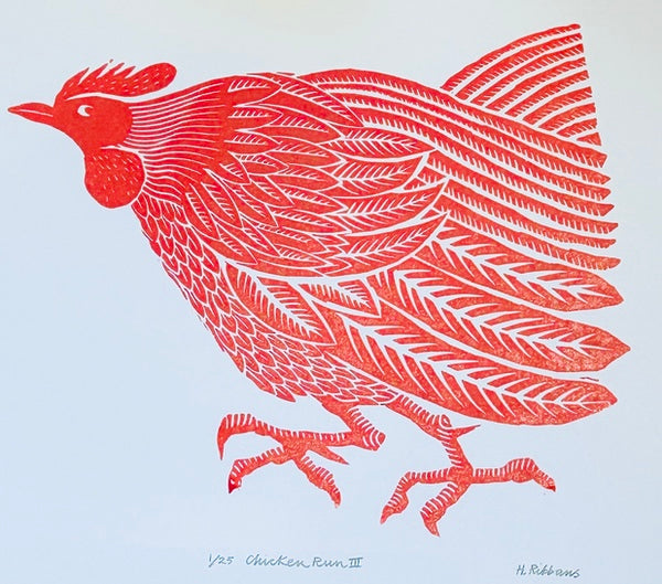 Chicken Run iii. Linocut Print (HR18)