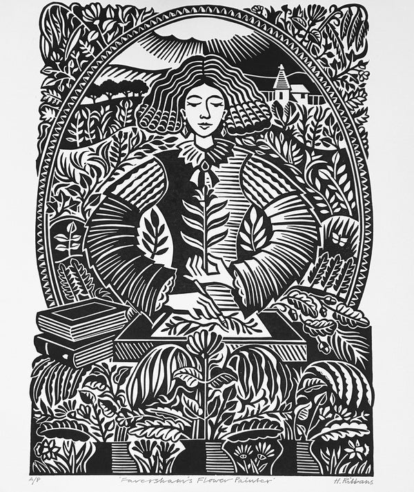 Faversham's Flower Painter a/p. Linocut Print (HR20)