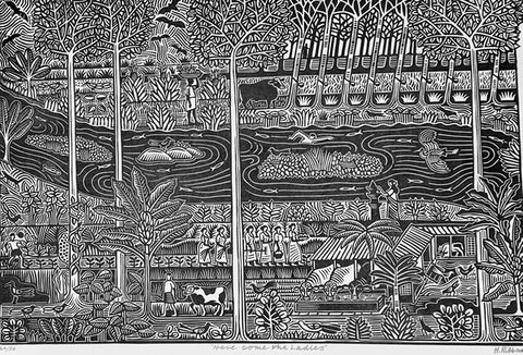 Here Come the Ladies 24/50. Linocut Print (HR22)