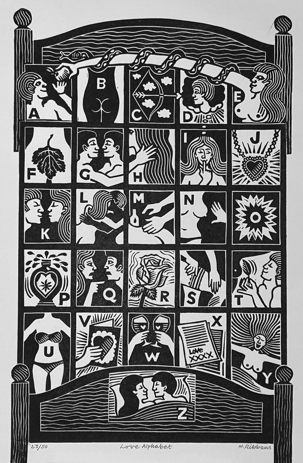 Love Alphabet 23/50. Linocut Print (HR23)