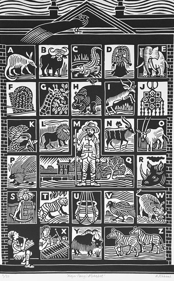 Major Percy's Alphabet 9/50. Linocut Print (HR24)
